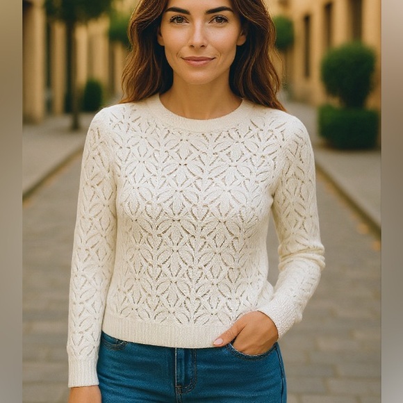 MNG Mango Cream Crew Neck Sweater with Intricate Knit Design Size S GUC! - Picture 1 of 13